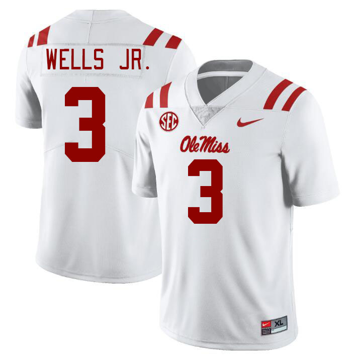Men #3 Antwane Wells Jr. Ole Miss Rebels College Football Jerseys Stitched-White